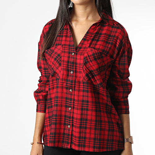 Chemise Manches Longues Femme Ness Carreaux Rouge Noir