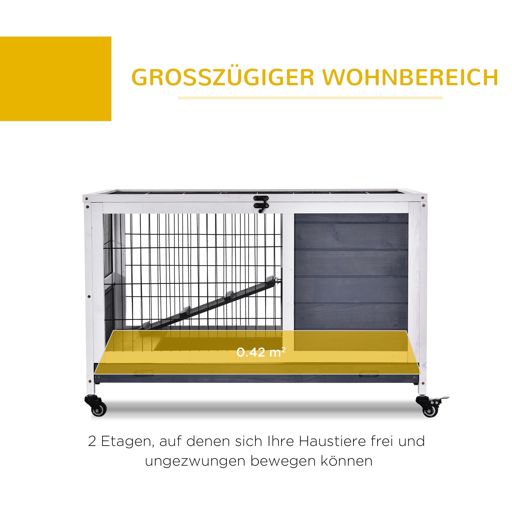 PawHut Kleintierkäfig mit Rädern und 2 Ebenen 90L x 53B x 59H cm