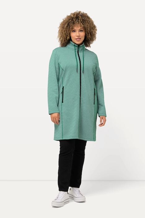 Strickfleece-Jacke, grafisches Muster, Stehkragen