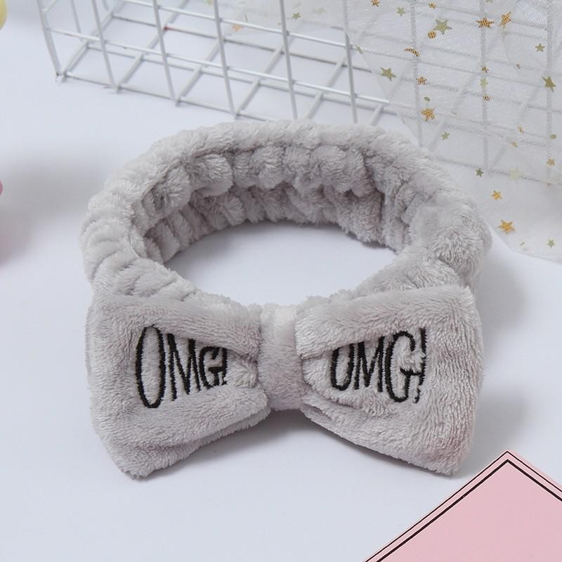 Elastisches Damen Plüsch Haarband für Gesichts Pflege Spa Stirnband (One Size) Schleife - Grau