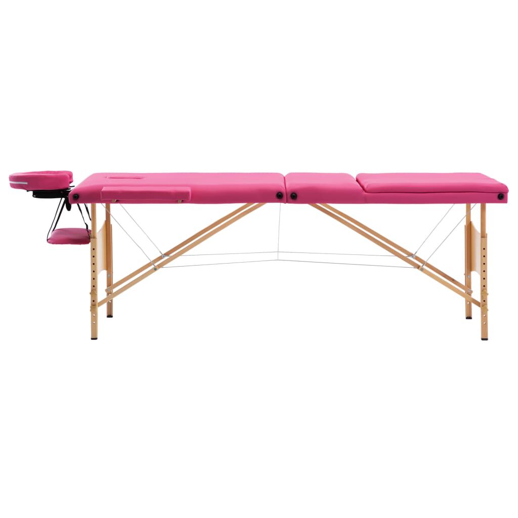 vidaXL Opvouwbare massagetafel, 3 zones, hout, roze