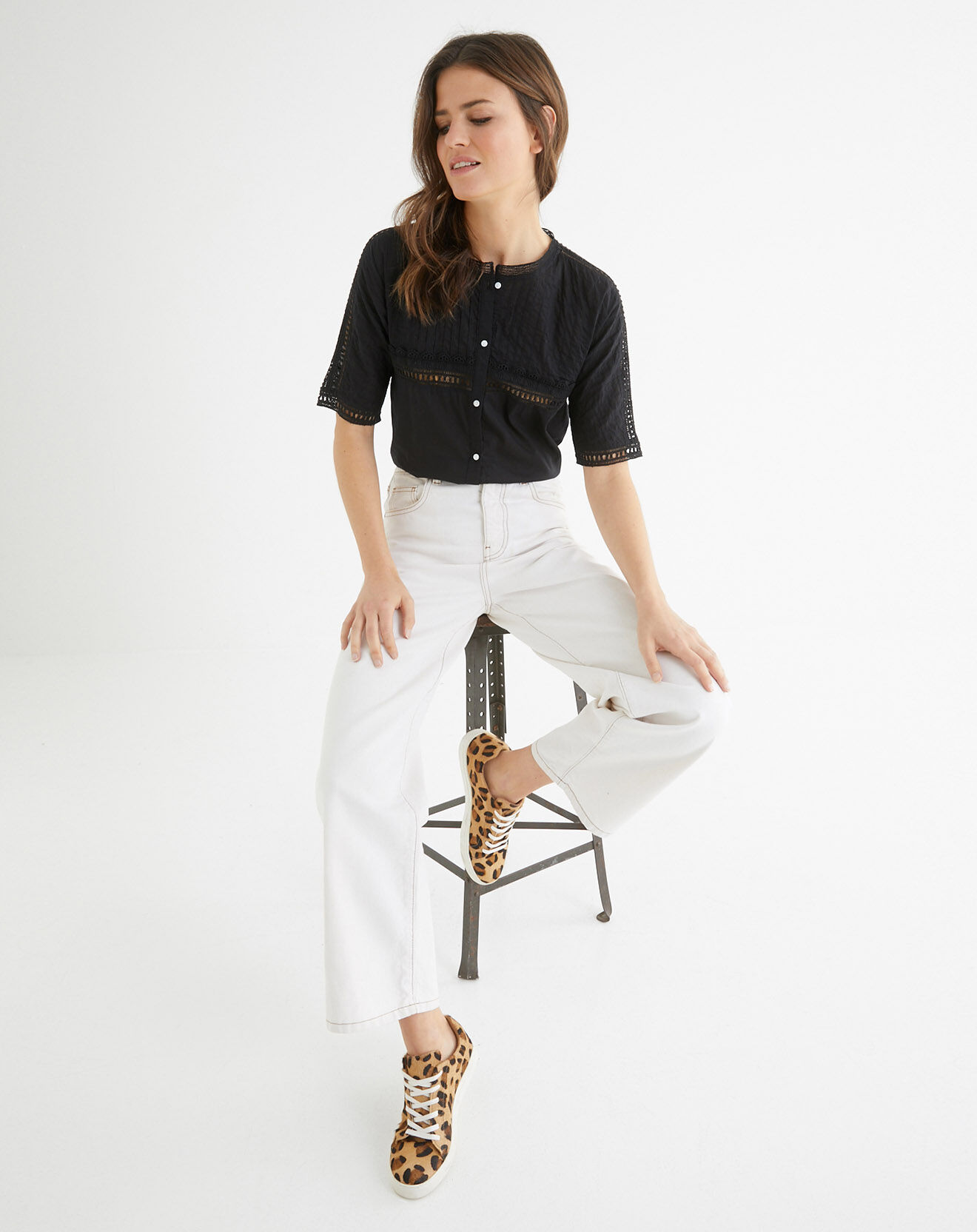Cyrillus Blouse à plis & dentelle noire