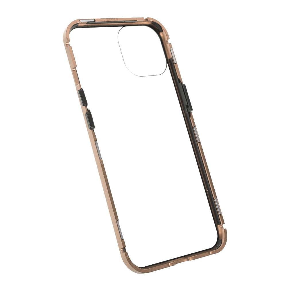iPhone 13 Magnetische Alu Schutzhülle mit Panzer Glas Backcover   Displayschutz (Magnet-Technologie) - Gold