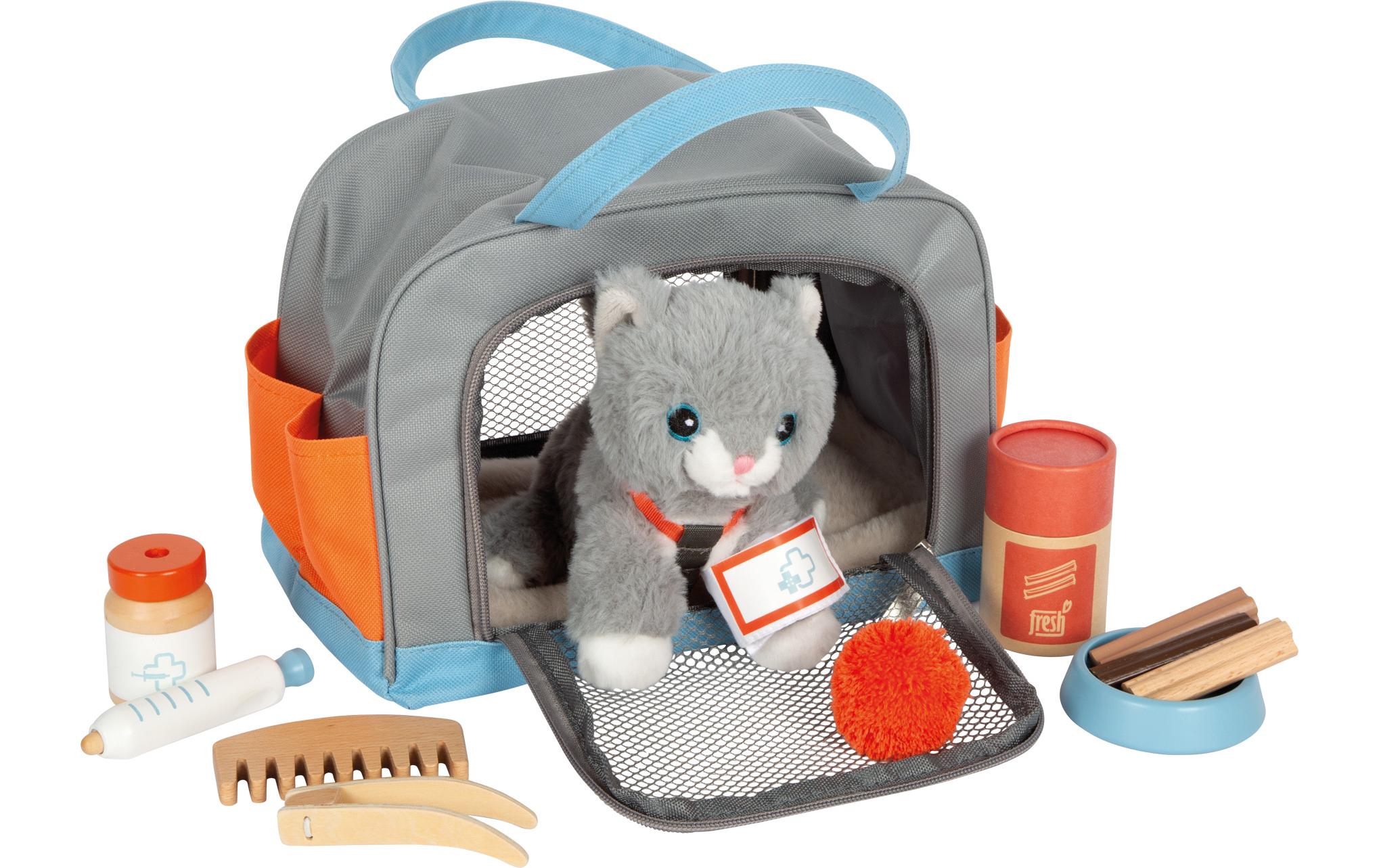 Katze mit Tasche und Pflege-SetPlüschkatze mit Transporttasche und Pflegezubehör