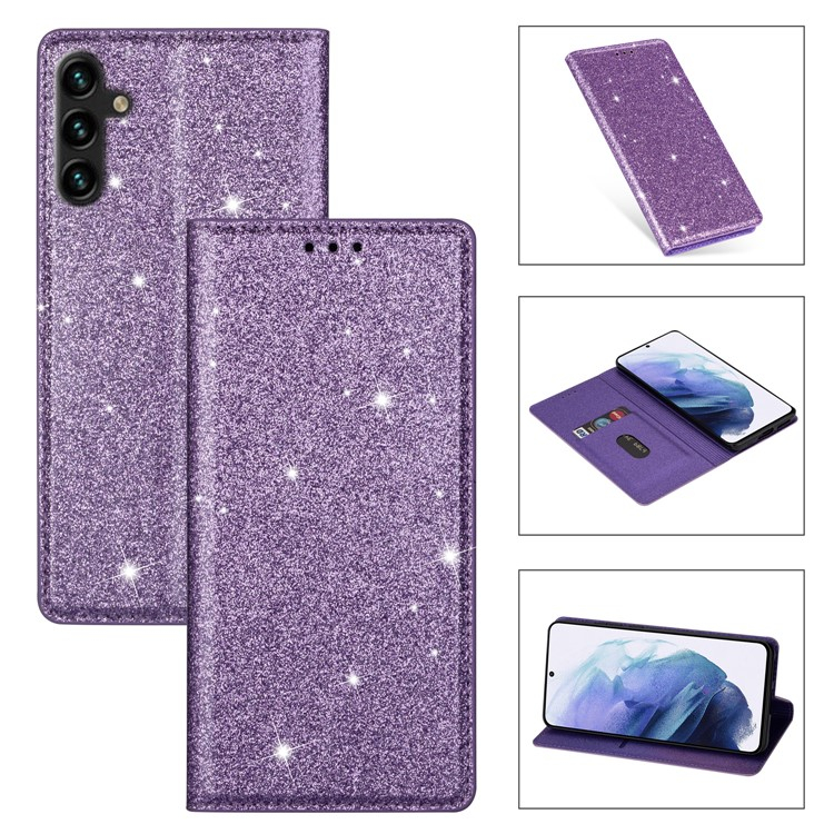 Samsung Galaxy S25  Plus Flip Wallet Cover Leder Tasche Glitzer Optik - Lila