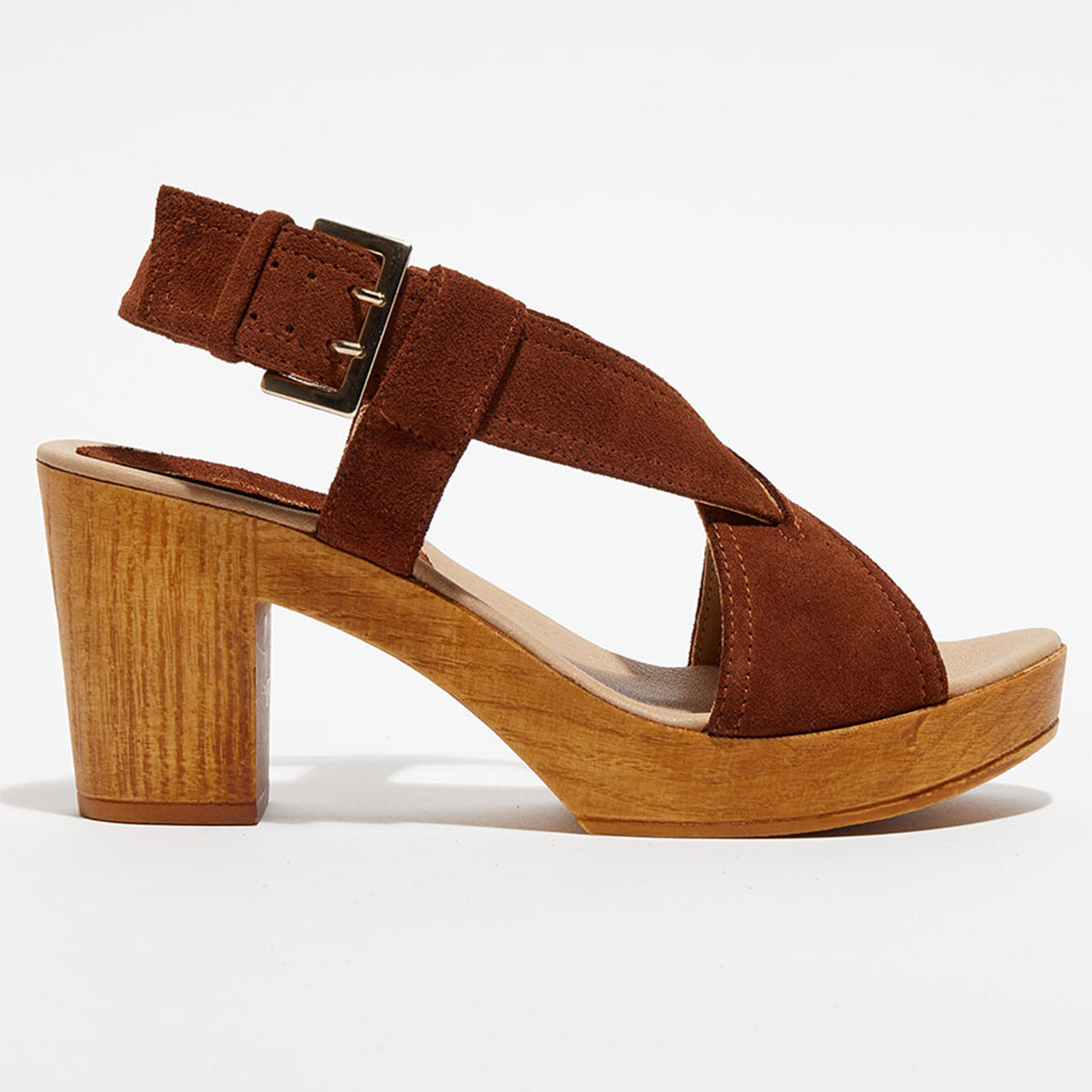Apologie Studio Sandales sabots en Velours de Cuir Marta marron - Talon 8 cm