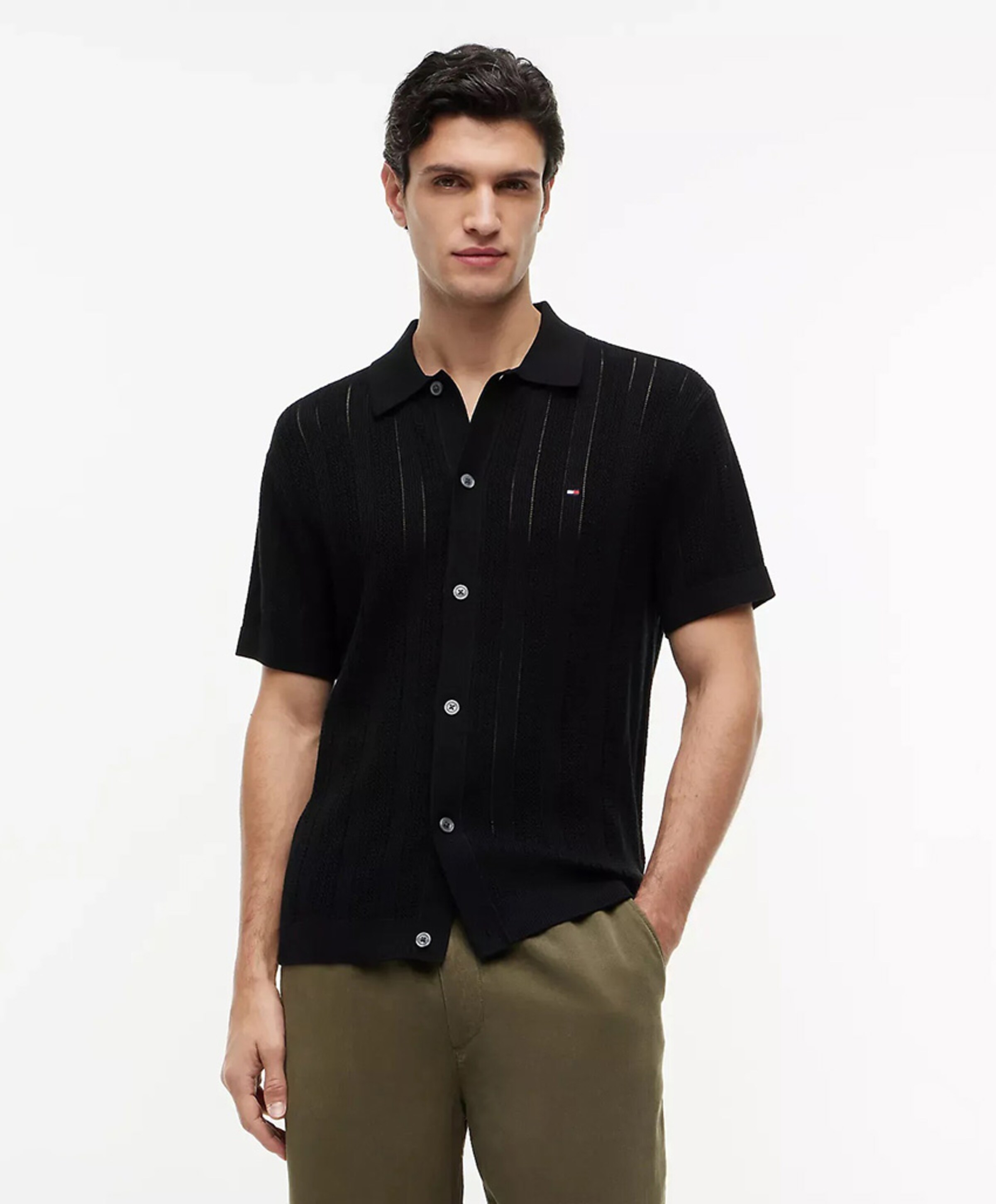 Tommy Hilfiger Heren overhemd korte mouw zwart