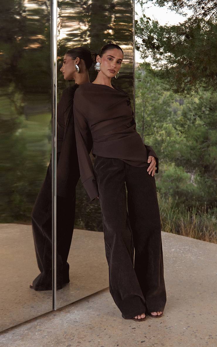 Dark Chocolate Pantalon Droit En Synthétique