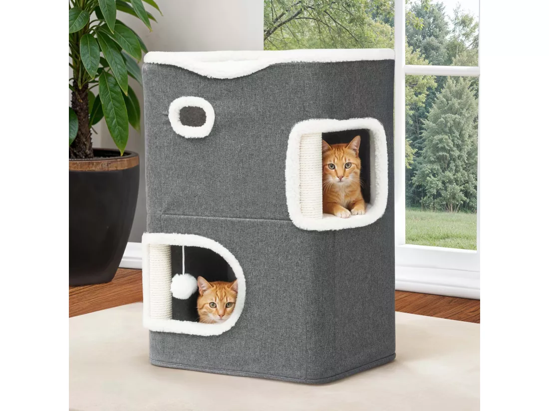 YITAHOME Maison pour Chat - Niche Cabane Chat Interieur - Arbre à Chat - Griffoir - 45 * 35 * 63cm - Gris