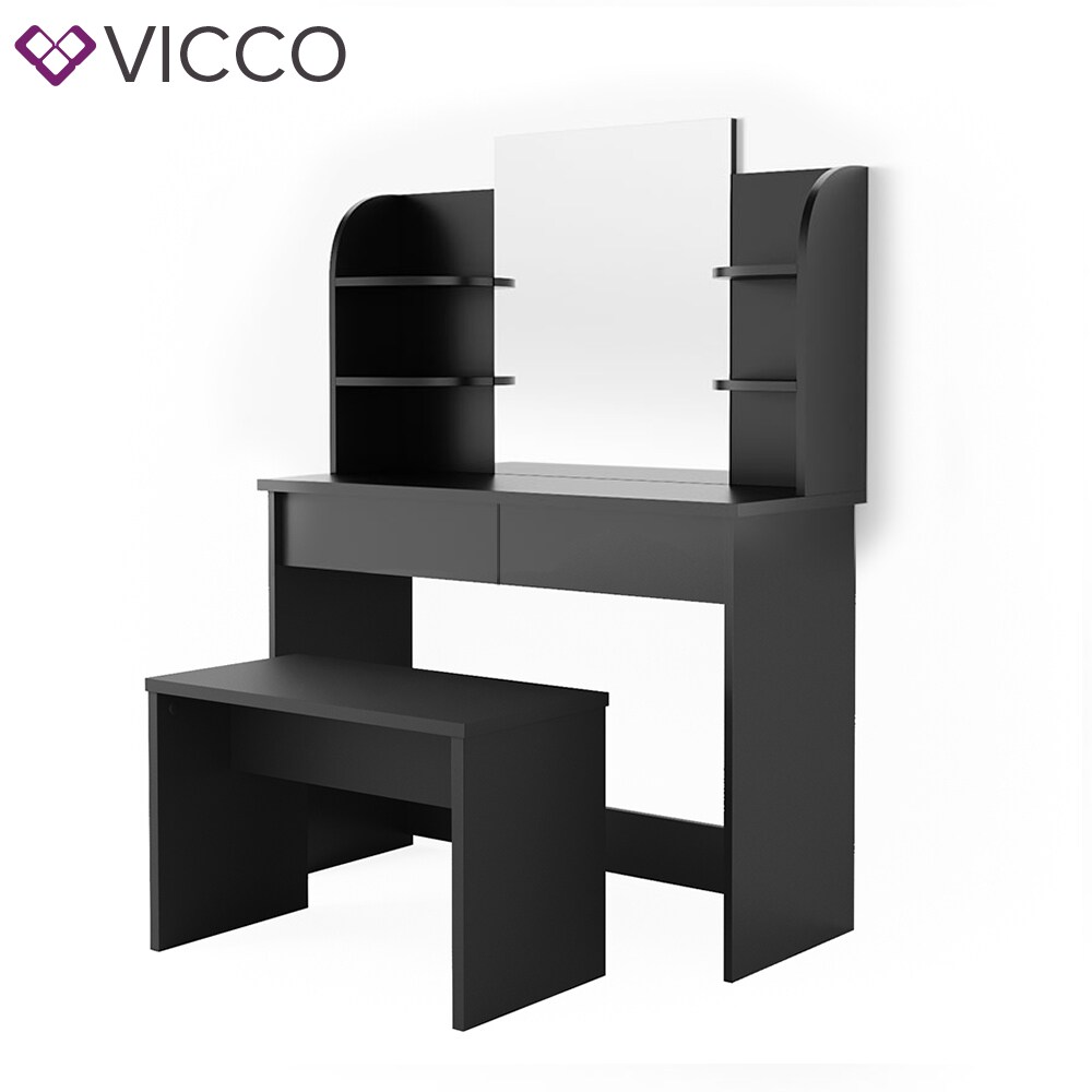 Vicco Schminktisch Charlotte Frisiertisch Kommode Frisierkommode Spiegel Schwarz inklusive Bank