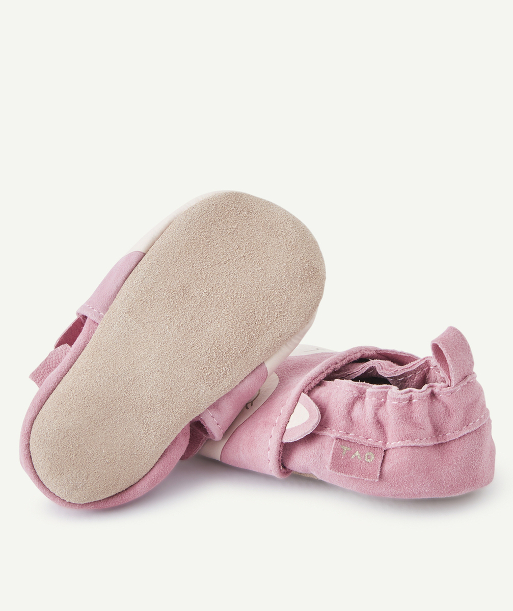 CHAUSSONS ROSES EN CUIR FLOQUÉ ANIMALIER BÉBÉ FILLE