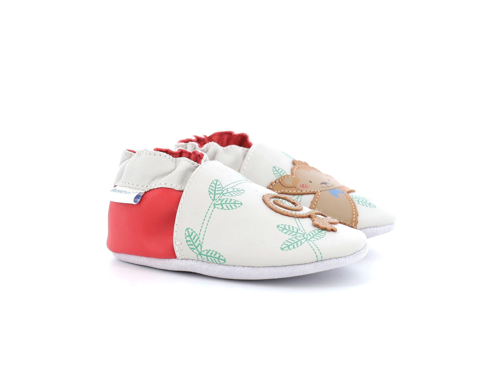 Robeez-ACROBATIC MONKEY Cuir Blanc Cerise
