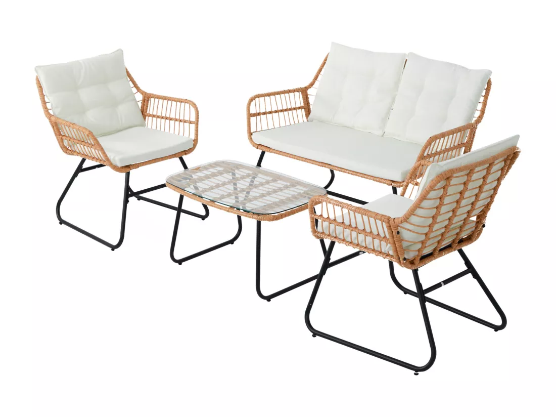 Ensemble de meubles de balcon SVITA CAPRI en polyrotin pour l'extérieur, 4 pièces Salon de jardin Natur