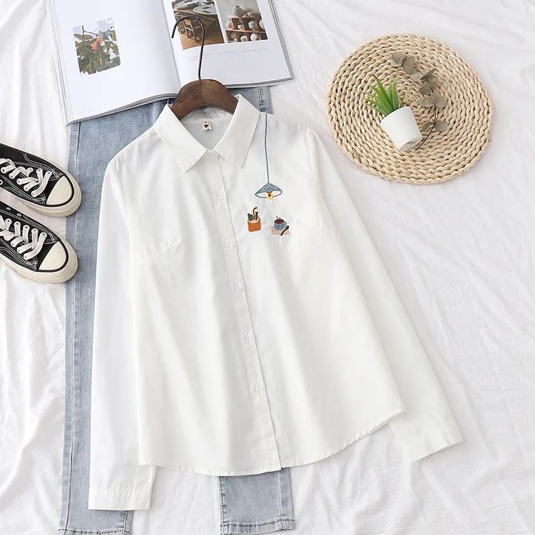 Mori Girls - Geborduurd shirt met korte mouwen