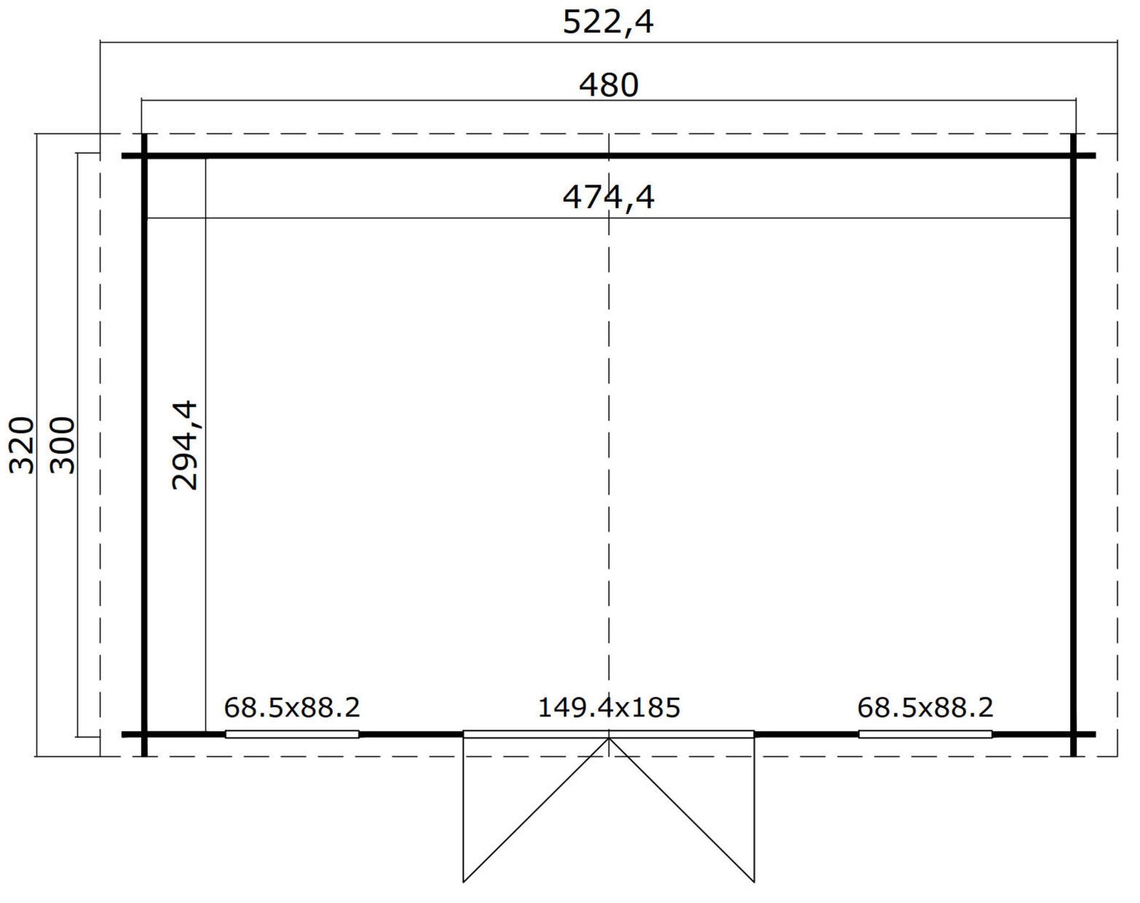 Blochbohlenhaus UDO 300 - gletschergrün - Fichte massiv - 480x300 cm