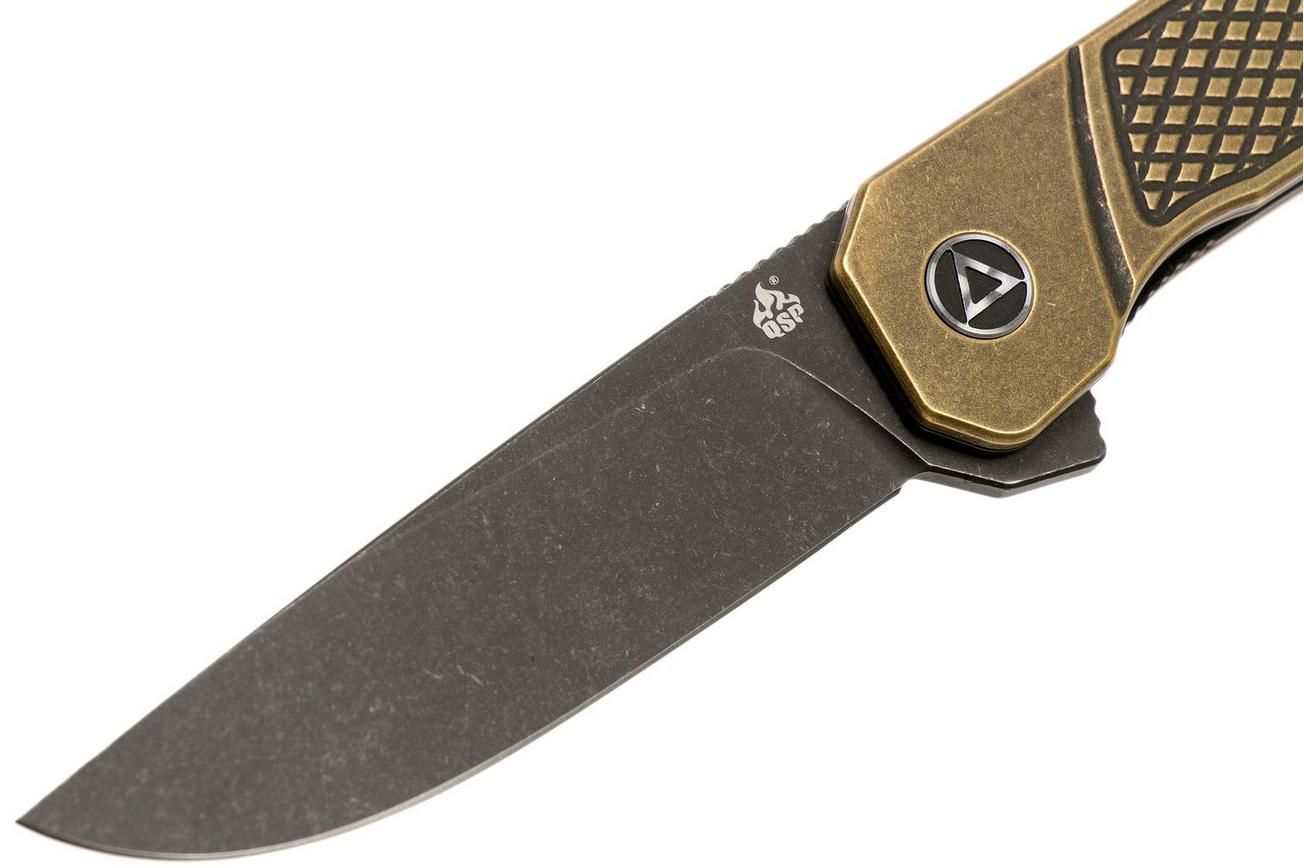QSP Knife Osprey QS139-D2 Textured Brass, Blackwashed, zakmes