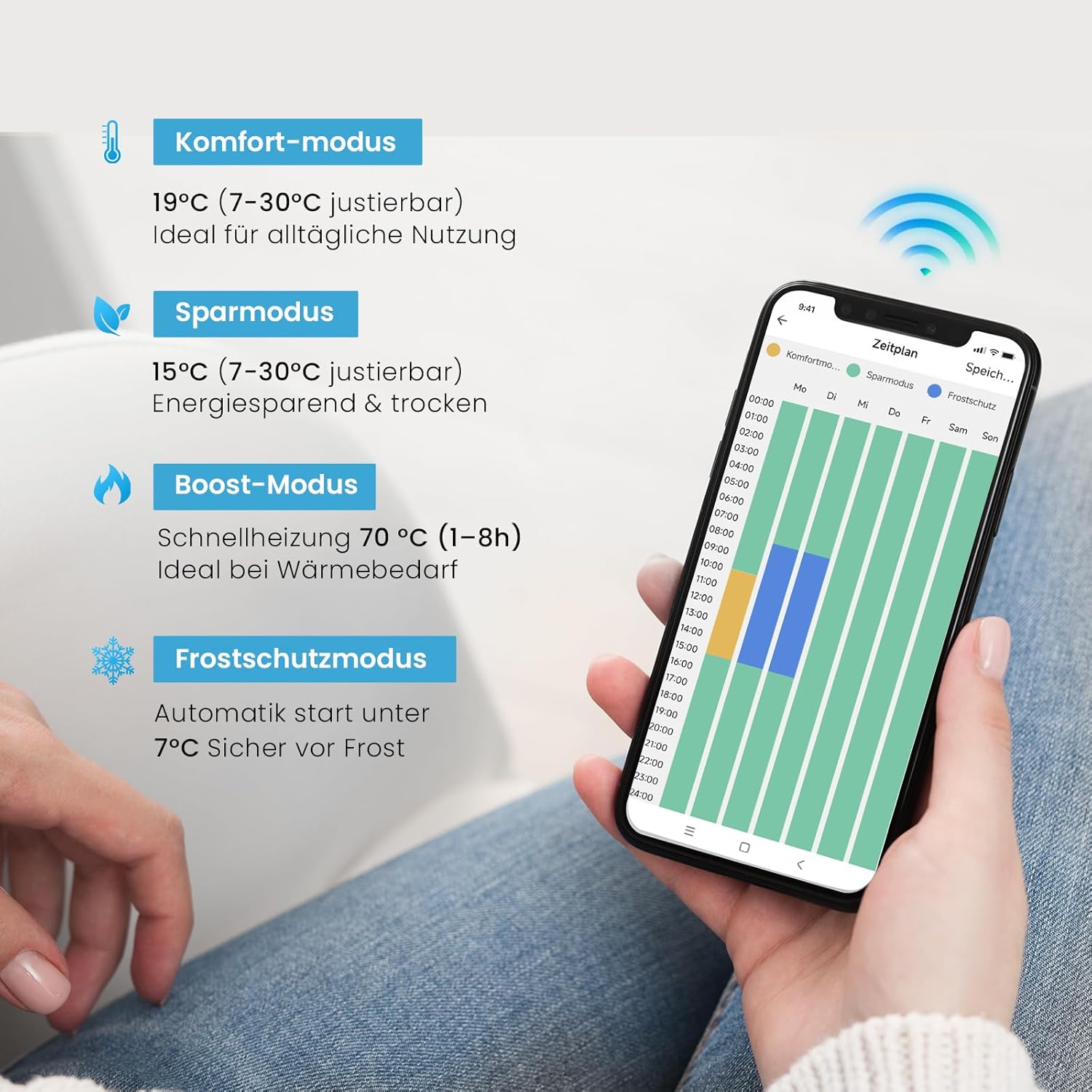 Heilmetz Smart WiFi Badheizkörper Elektrisch 70x40cm Elektrischer Handtuchtrockner mit Thermostat und Timer-Funktion Gerade Handtuchheizkörper Weiß 300W