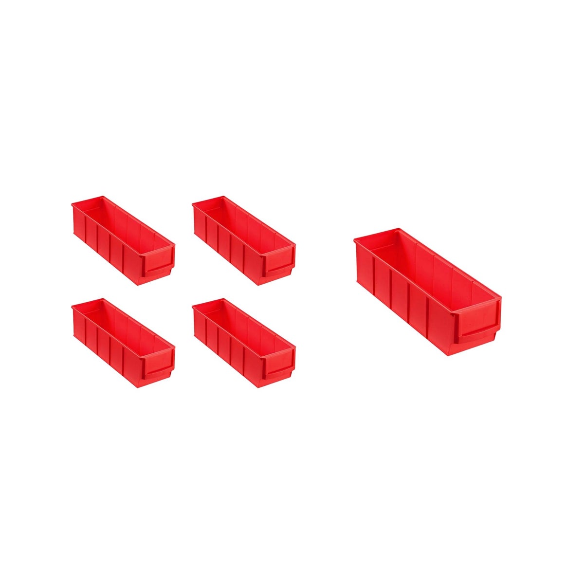 PROREGAL spaarset 5x rode industriële box 300 S HxBxD 8,1 x 9,1 x 30 cm 1,6 liter assortimentsbox