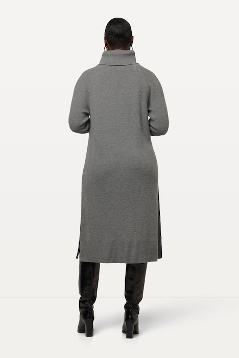 Strickkleid, H-Linie, Rippstrick, Stehkragen, Langarm