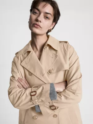 Trench coat curto de abotoamento duplo