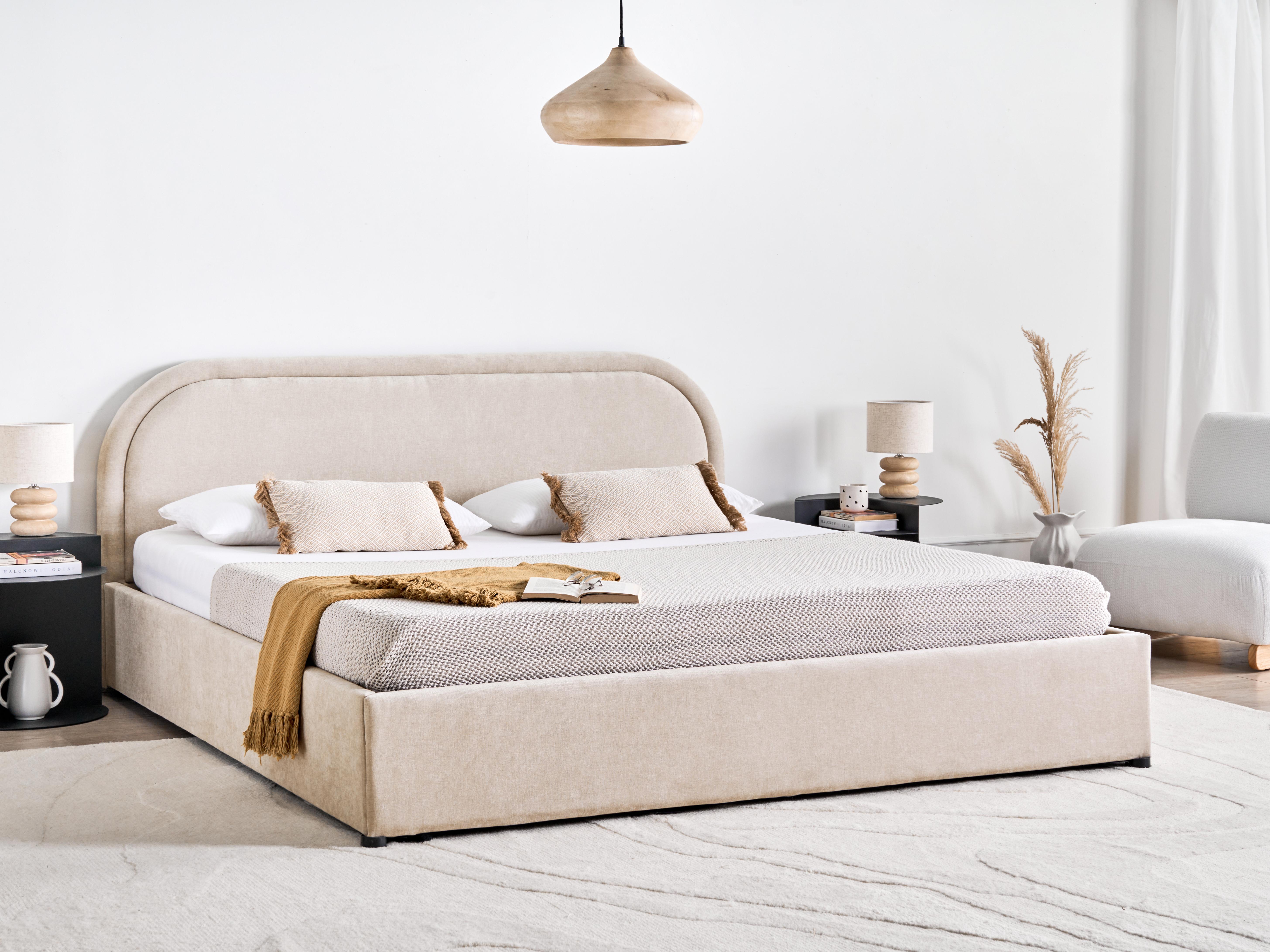 Bed met opbergruimte Chenille QUILLIEN 180 x 200 cm Lichtbeige