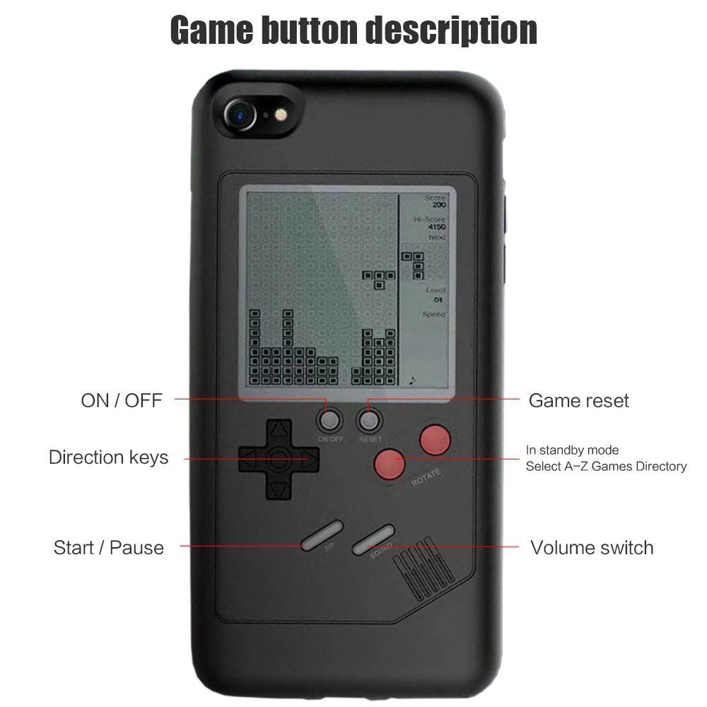 iPhone Xs / X Hardcase Hülle mit integrierter Spiele-Konsole und verschiedenen Retro-Spielen - Schwarz