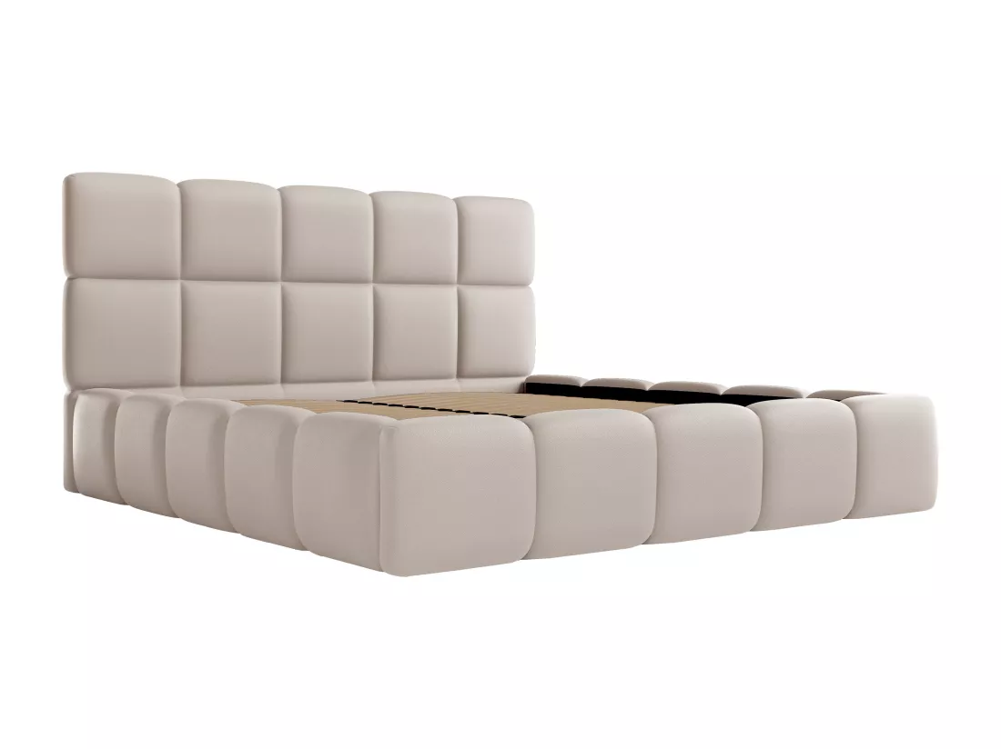 Lit coffre 160 x 200 cm - Tissu effet cuir - Beige - DAMADO de Pascal Morabito