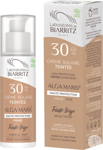 Laboratoire de Biarritz Crème Solaire Visage IP30 Teinte Beige Flacon Pompe 50ml