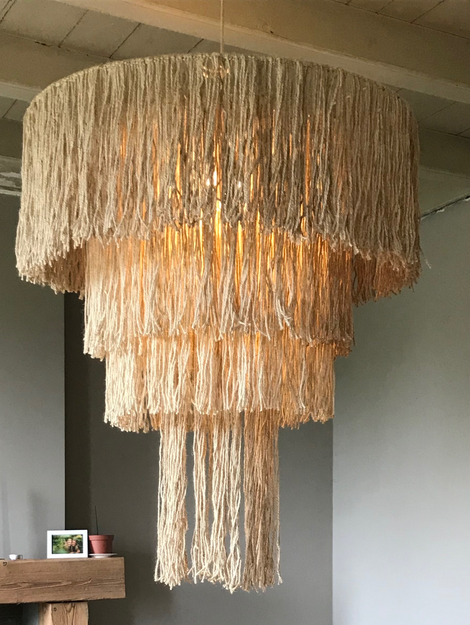 XXL Macramehanglamp XXL Kroonluchter touw naturel 90 cm