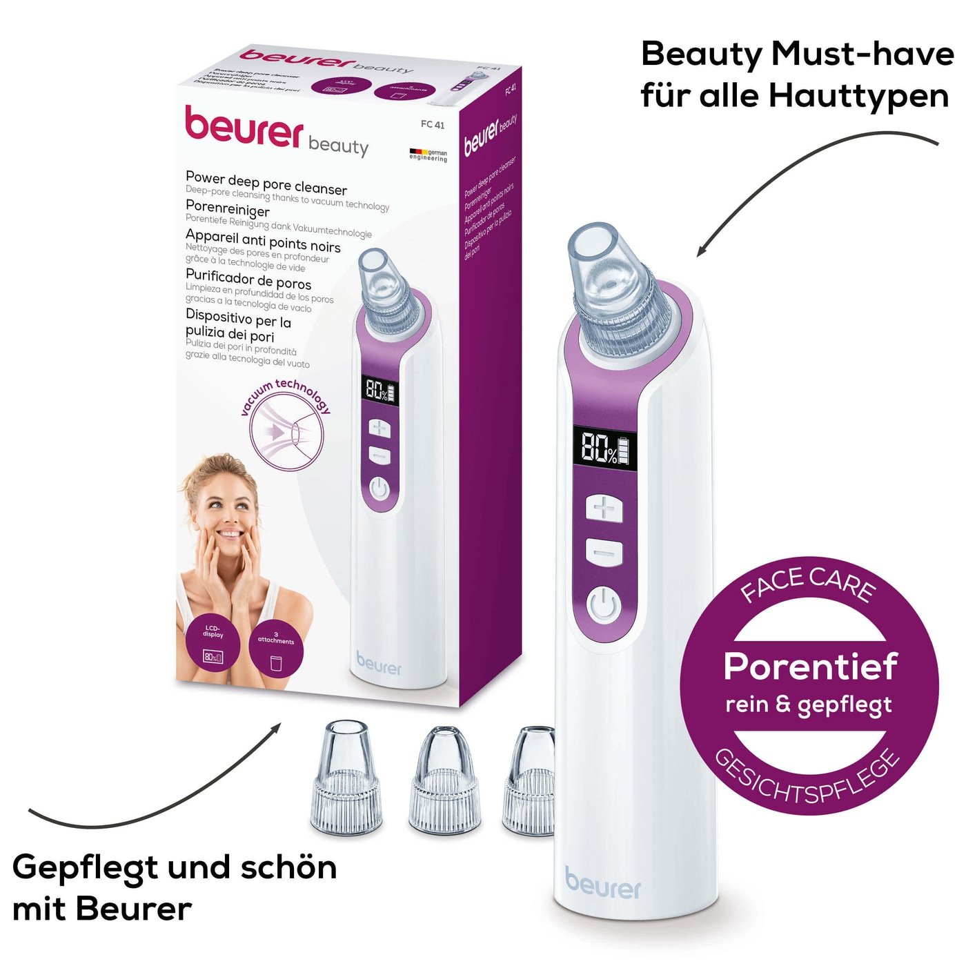 FC 41 Multifunktioneller Porenreiniger Vakuum Gesichtsreiniger (58417) - Weiss / Lila