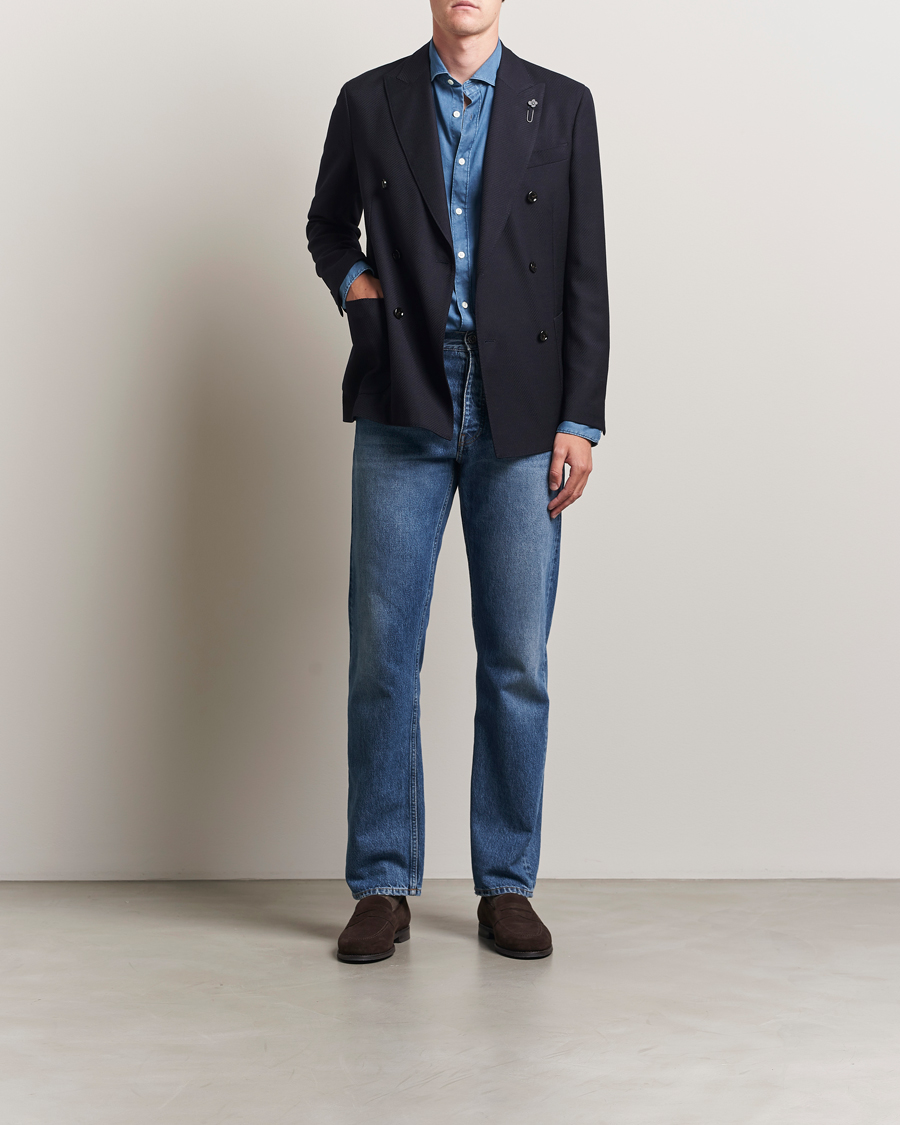 Lardini Double Breasted Twisted Wool Blazer Navy