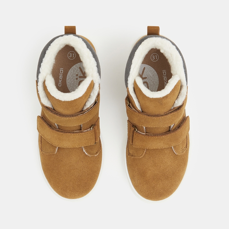 Chaussure montante mix matières à scratchs marron garçon
