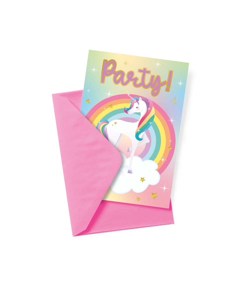 Unicorn Uitnodigingen Gekleurd 6st