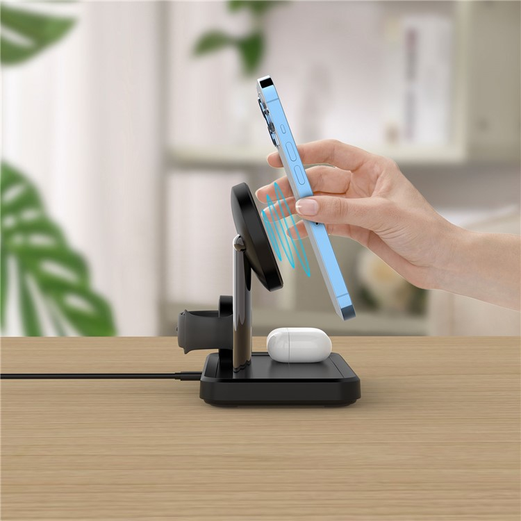 (15W) 3in1 Magnetisches Ladegerät Qi Wireless Charger Ladestation für Apple iPhone / Apple Airpods / Apple Watch - Schwarz