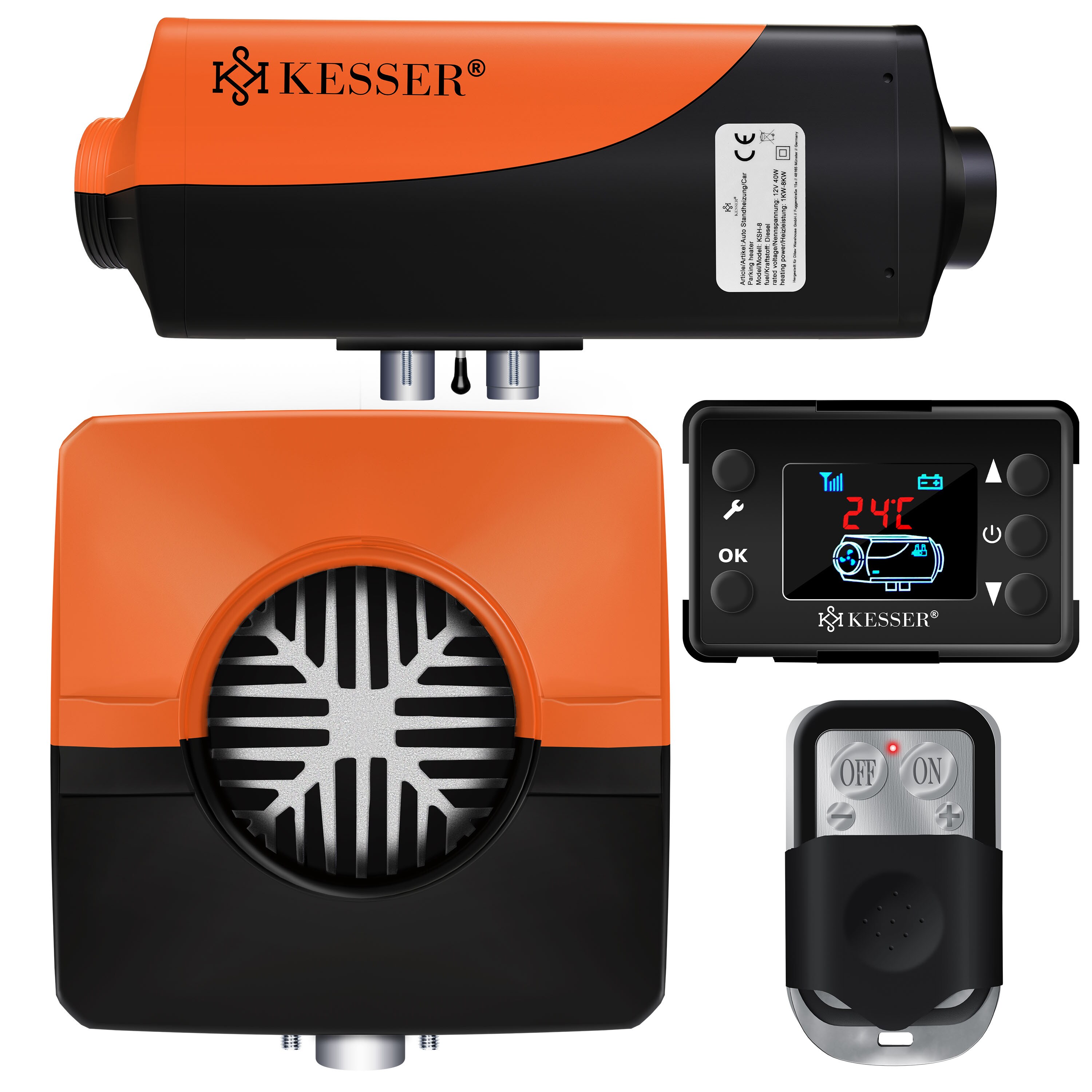 KESSER® Standheizung 5 & 8KW für Diesel | Diesel-Heizung mit LCD-Display und Fernbedienung | Lufterhitzer mit Schalldämpfer für Auto PKW LKW Wohnmobil | Heizung & Timer sowie Thermostat | 12V/24V KFZ