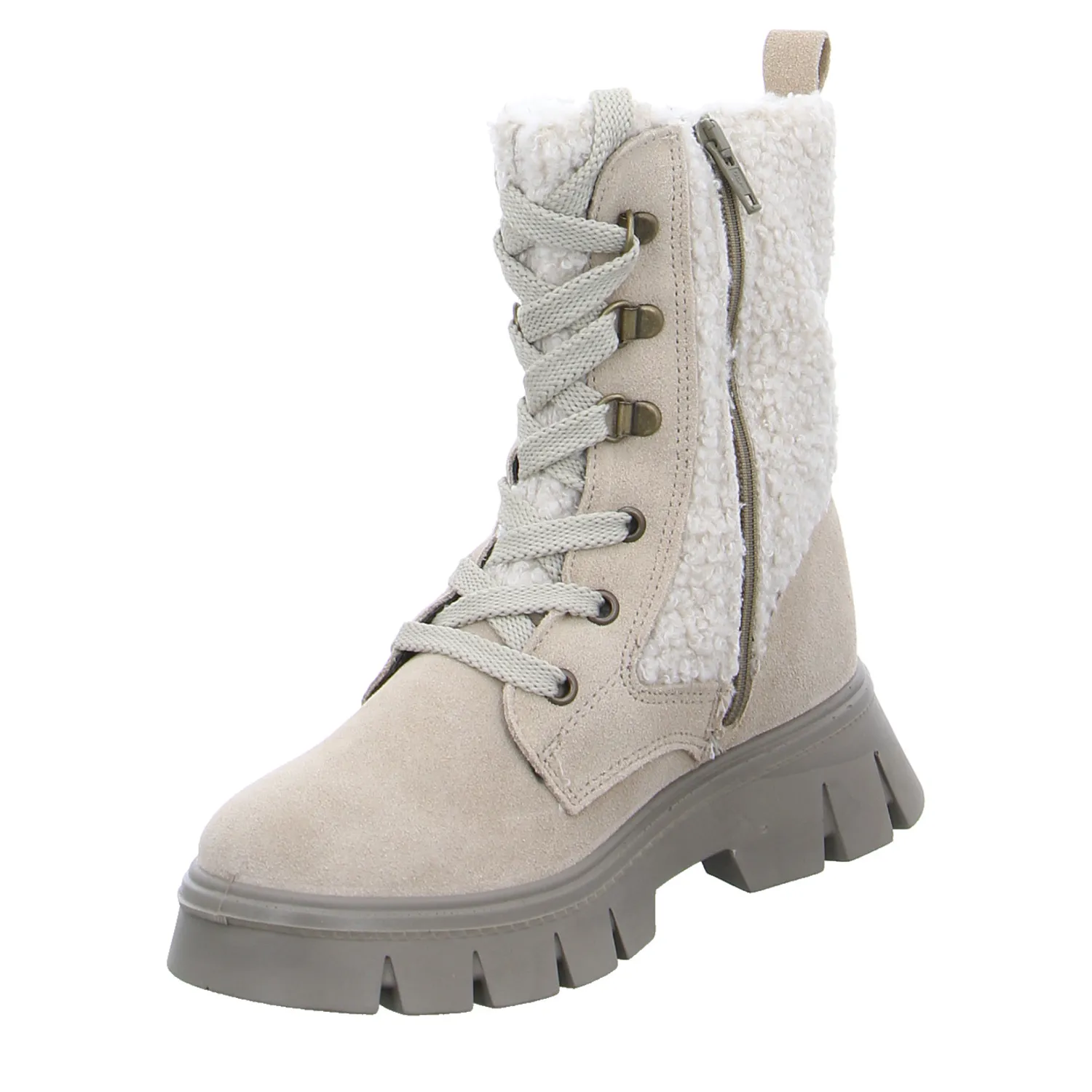 SCHUHENGEL Mädchen-Winter-Bottine Beige Leder  Stiefelette
