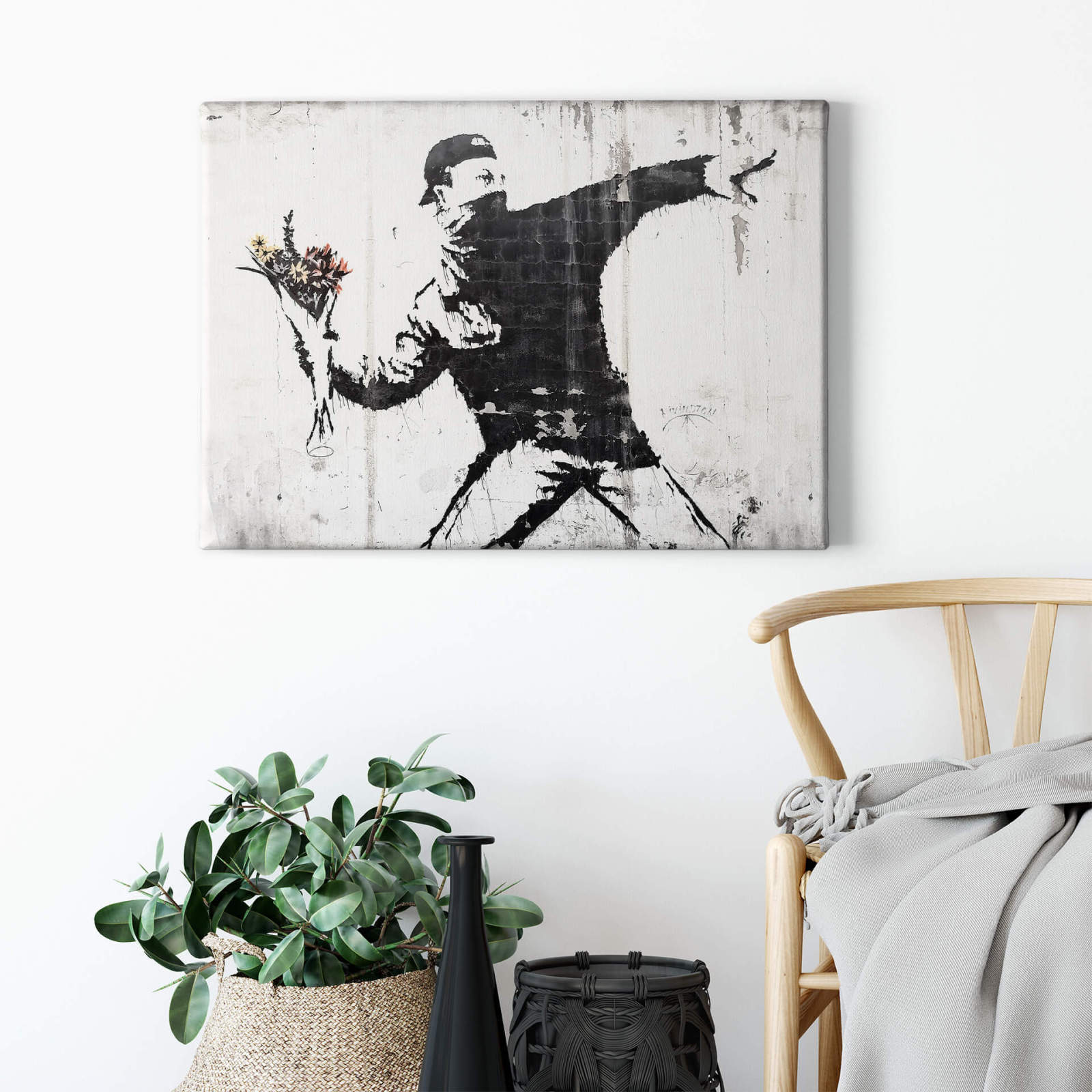 Leinwandbild BLUMENWERFER - Banksy - 70x50 cm