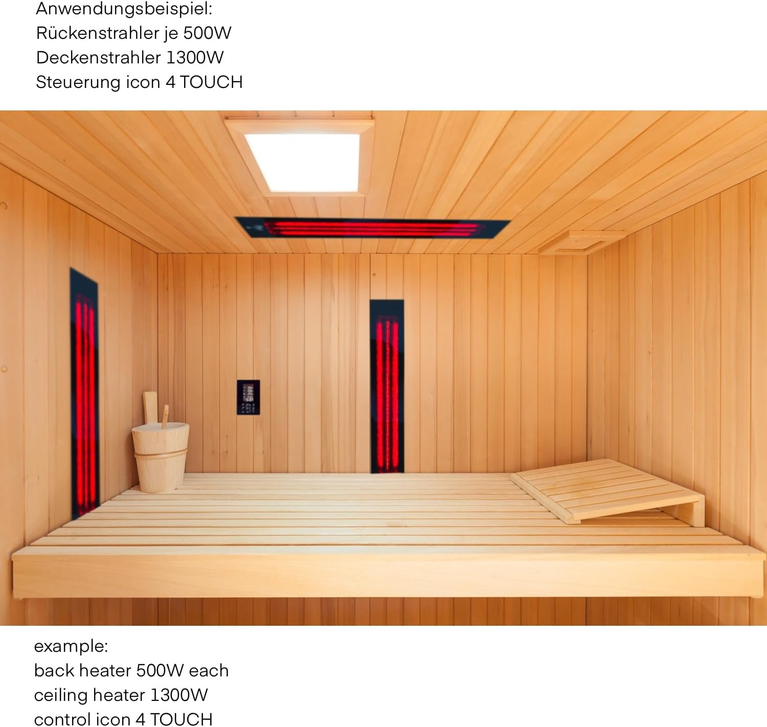 SET frameless InfraROTmed MAX© Tiefenwärmestrahler 2x 500W Rückenstrahler + Steuerung icon 2 TOUCH, Infrarotstrahler für Sauna und Infrarotkabine, Vollspektrumstrahler (2x500W + Steuerung)