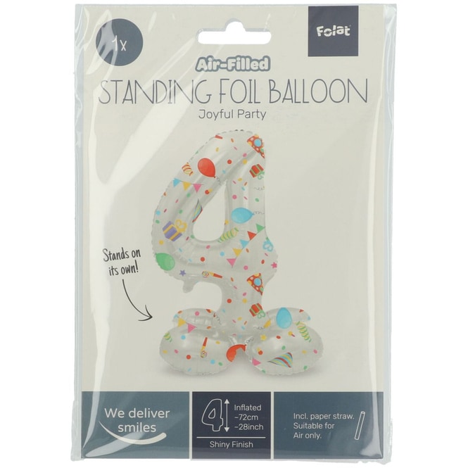 Folienballon - 4 - selbststehend - Joyful - weiß/bunt - ca. 72 cm hoch