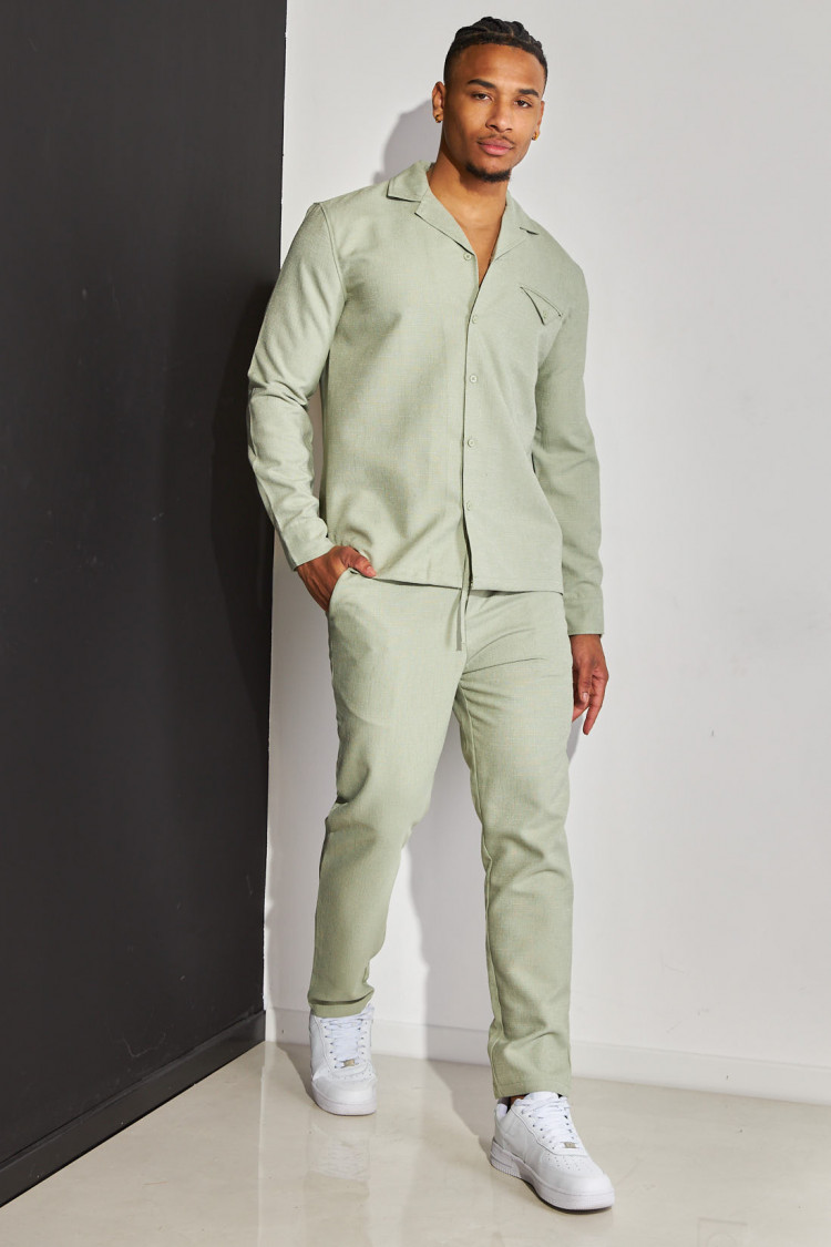 Ensemble 2 pièces chemise + pantalon chiné vert