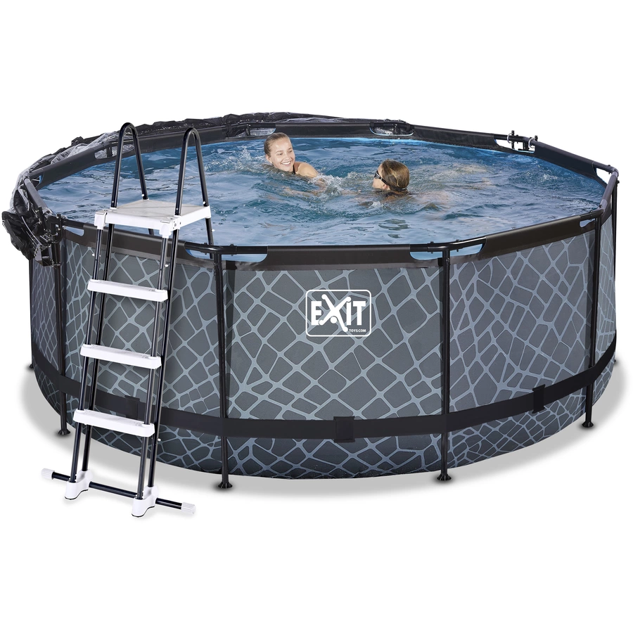 EXIT Stone Pool ø360x122cm mit Abdeckung und Sandfilterpumpe, grau