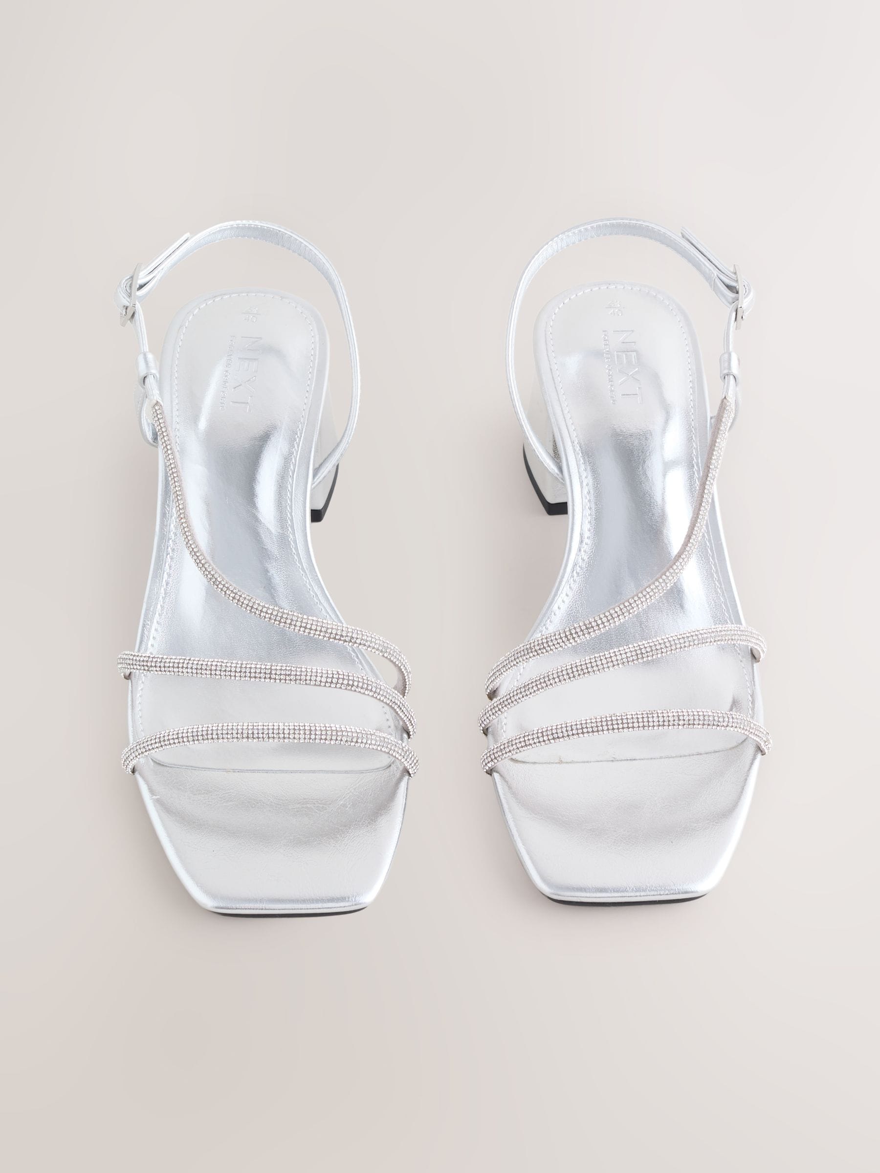 Zilver - Forever Comfort Square Toe Jewelled Strappy Block Heeled Sandals