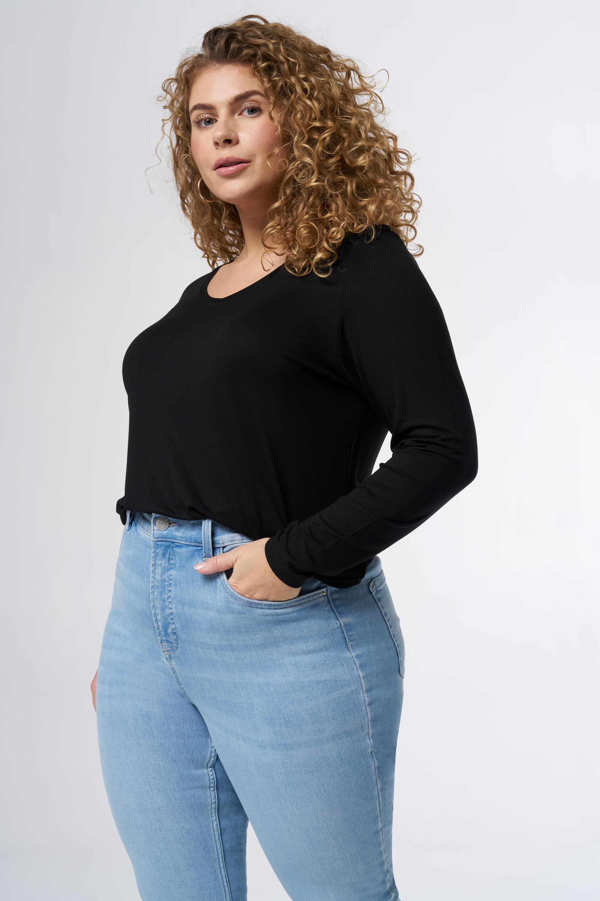 Top met lange mouwen en v-hals Zwart