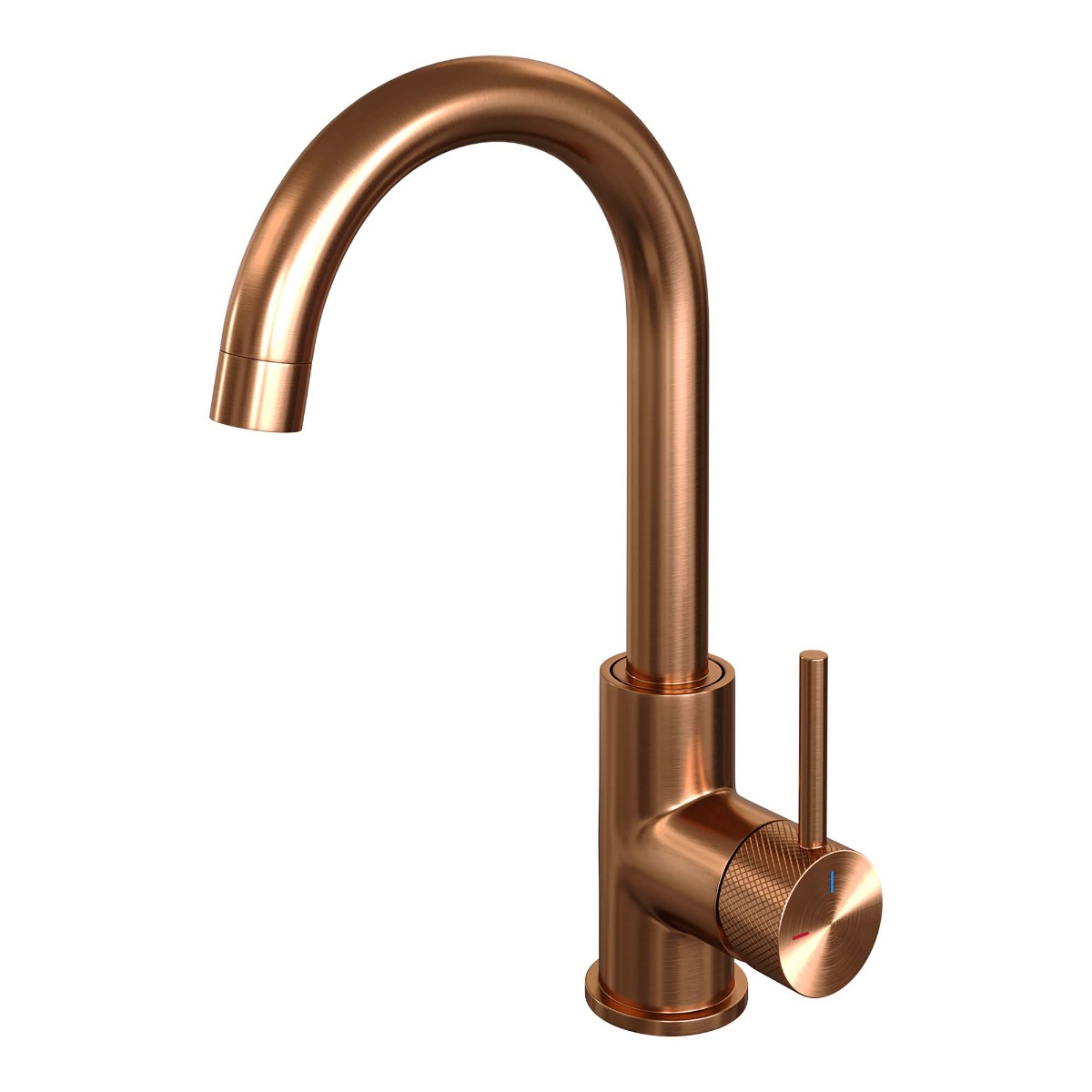 Brauer Copper Carving wastafelkraan met ronde uitloop, ronde handgreep en ColdStart geborsteld koper PVD