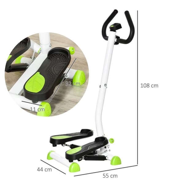 Stepper Fitness Swing Stepper med LCD-skjerm og håndtak Hjemmetrener for hjemmet opptil 100 kg Stål ABS Grønn 55 x 44 x 108 cm