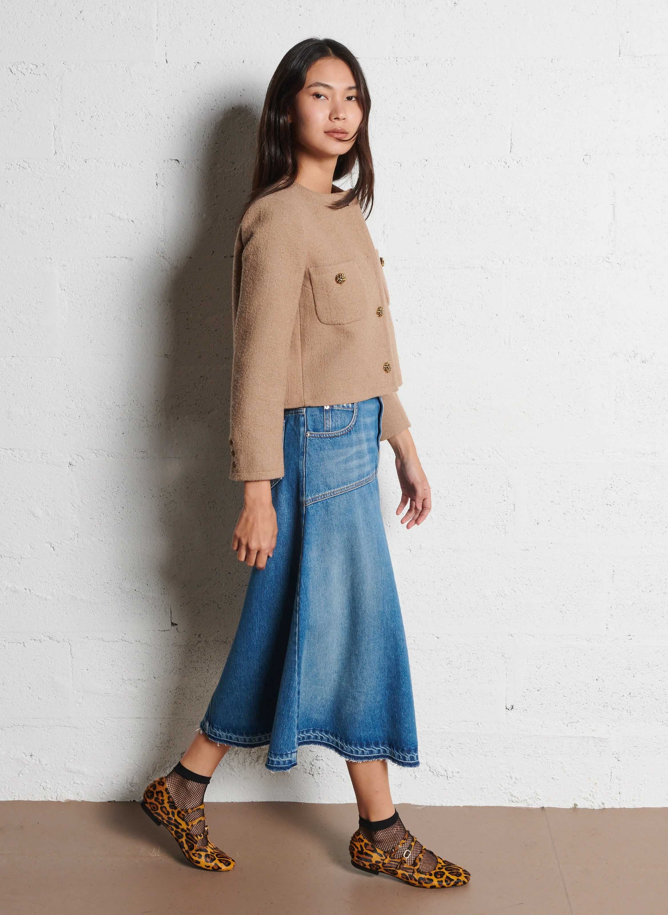 MEREDITH - Veste courte en coton et laine mélangés | Marron