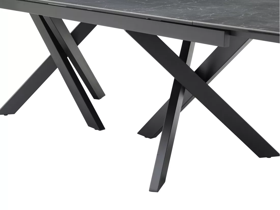 Table à manger extensible 8 à 12 personnes en verre trempé et céramique - Effet marbre noir - MARISO