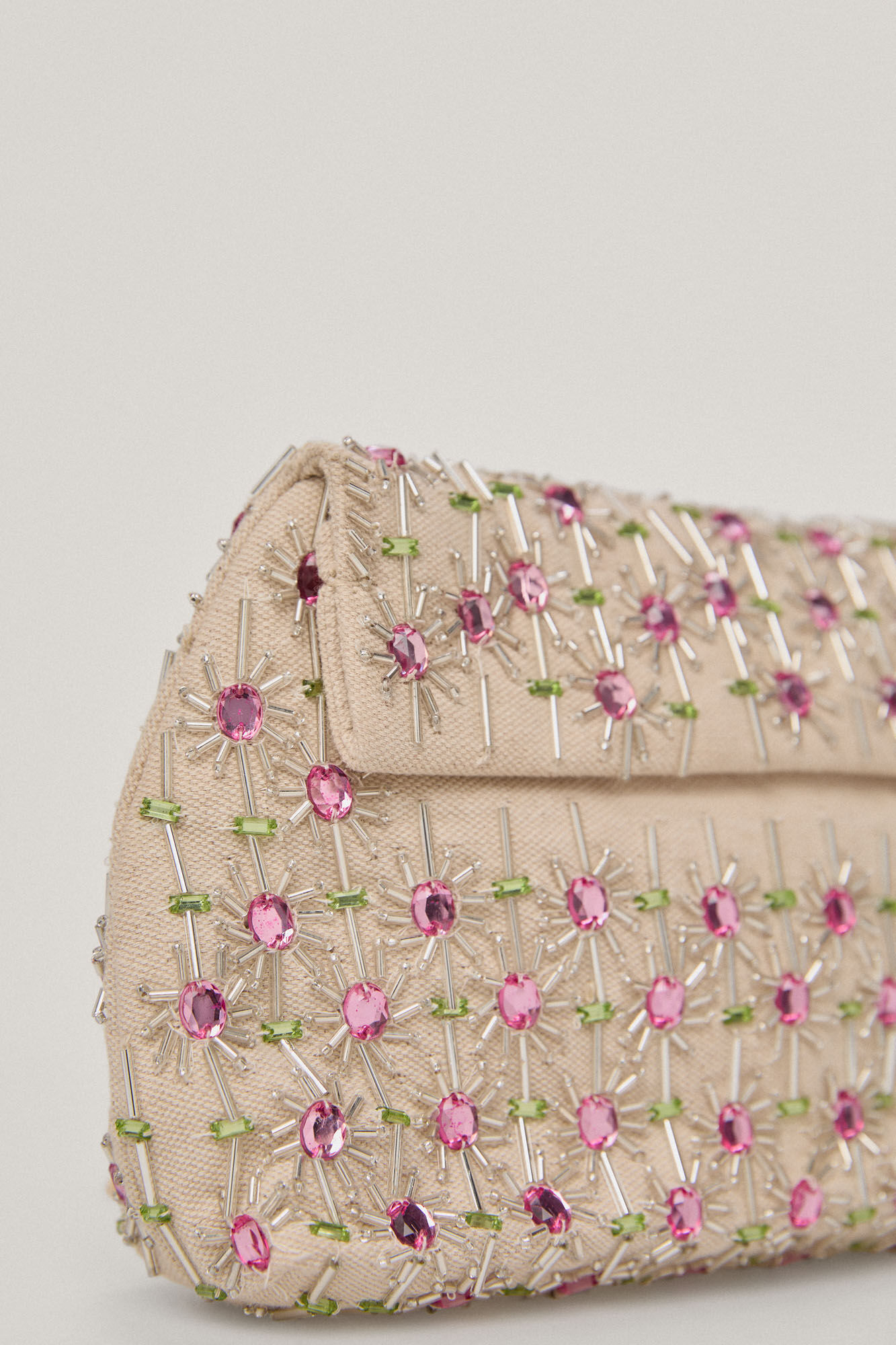 Bolsa de tejido com bordado de cristal - Rosa
