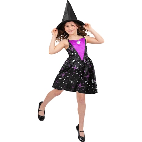Halloween heksekostume med stjerner kostume str. 140