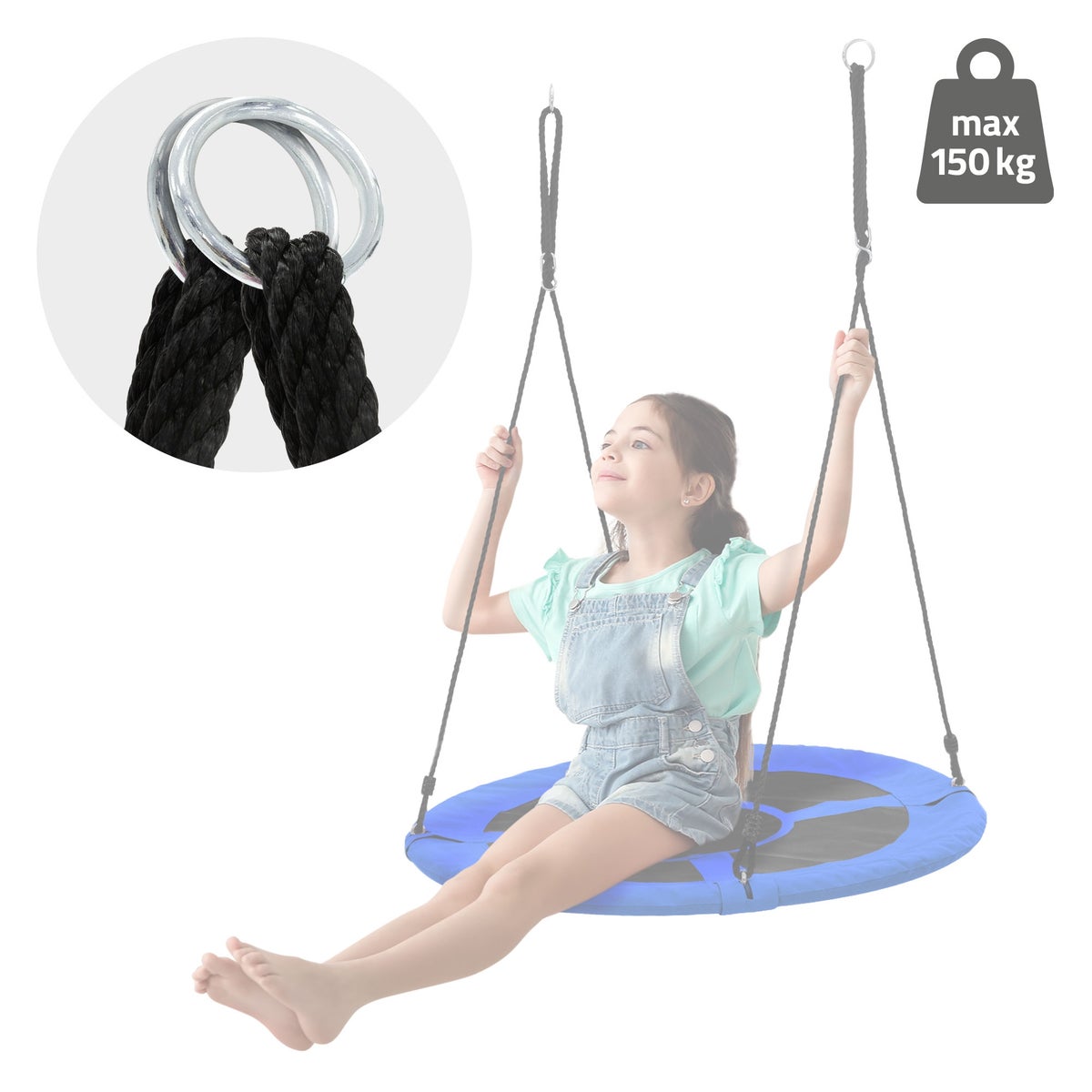 ECD Duitsland Nestschommel Ø100 cm, Blauw, Schotelschommel voor kinderen en volwassenen, In hoogte verstelbare buitenschommel voor kinderen, Hangende schommel met een draagvermogen van 150 kg, Tuinschommel, Ronde schommel met gesloten zitting